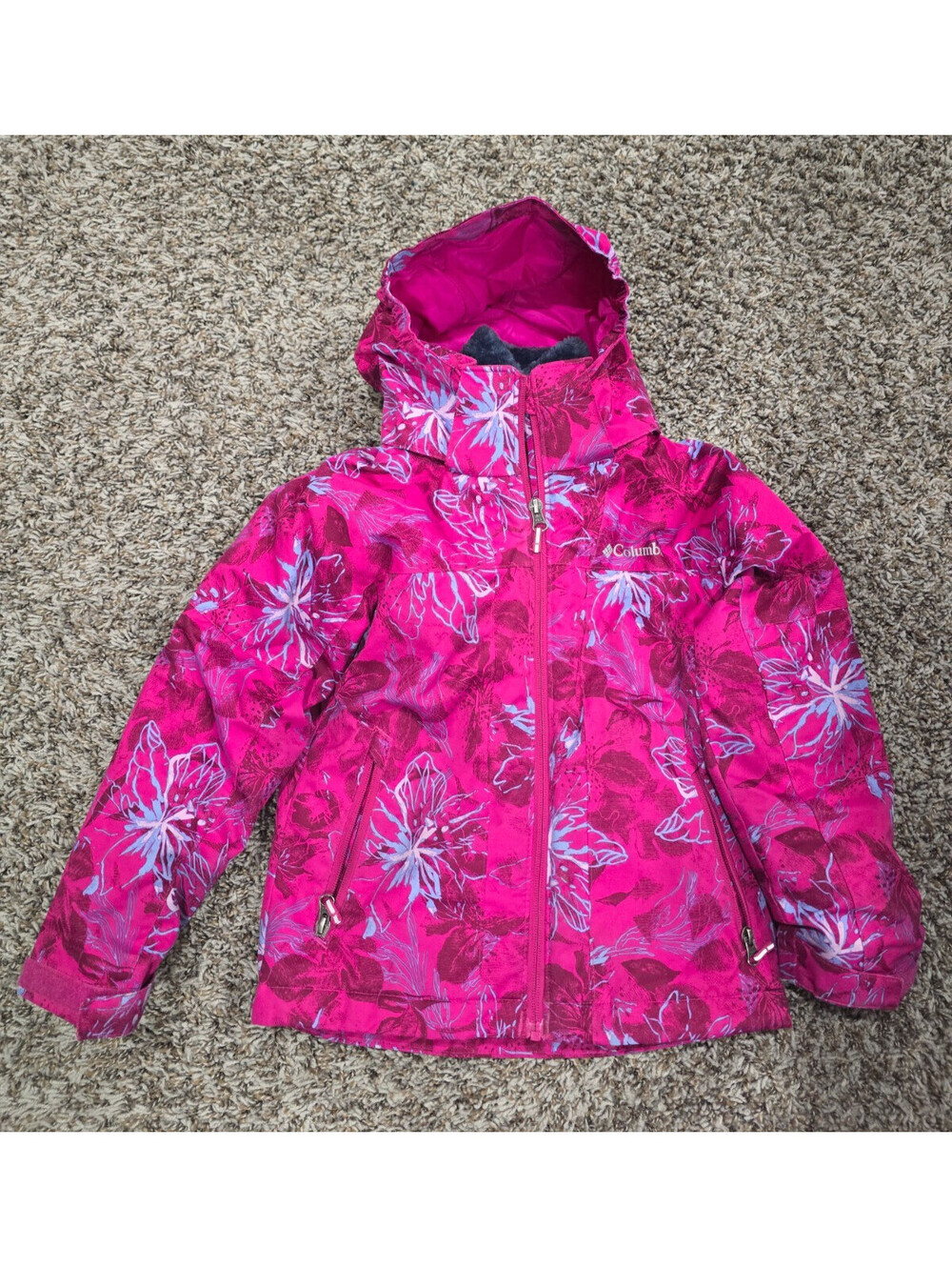 Columbia Interchange Girls Sz XS Winter Coat Ski Jacket Bright Pink Floral